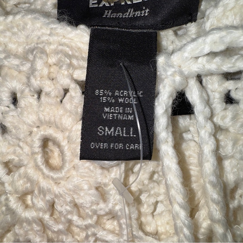 Boho Crochet Floral Knit Sweater Cream Handknit by Express‎ Size Small - Picture 8 of 12